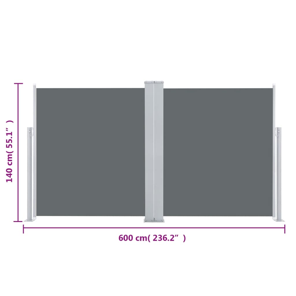 vidaXL sammenrullelig sidemarkise 140x600 cm antracitgrå