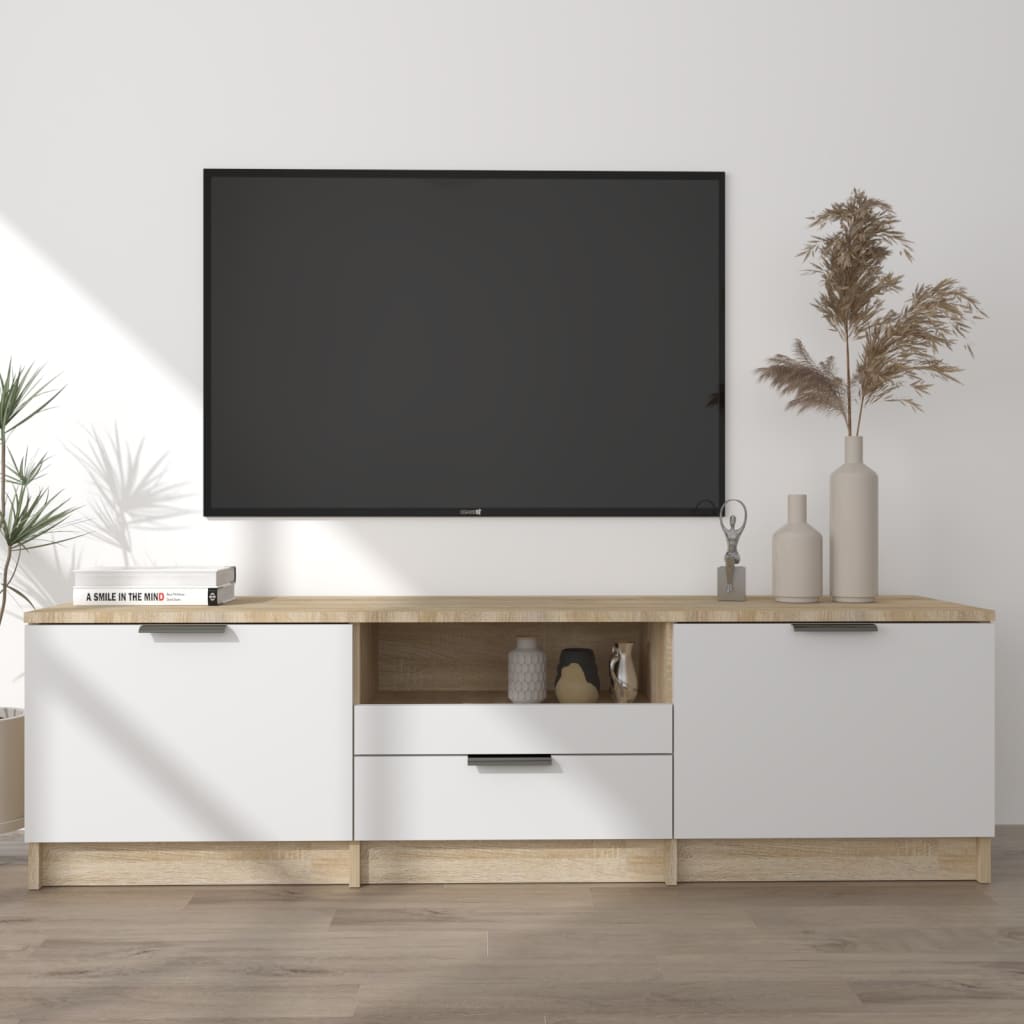 vidaXL tv-bord 140x35x40 cm konstrueret træ hvid og egetræsfarvet