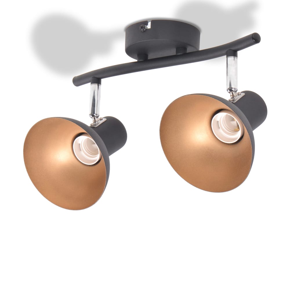 vidaXL loftslampe til 2 pærer E27 sort og guldfarvet