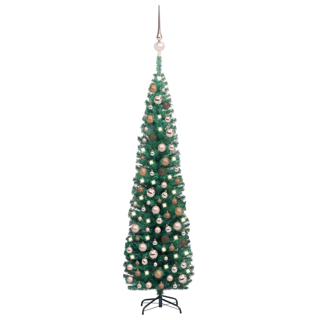 vidaXL smalt kunstigt juletræ med lys og kuglesæt 240 cm grøn