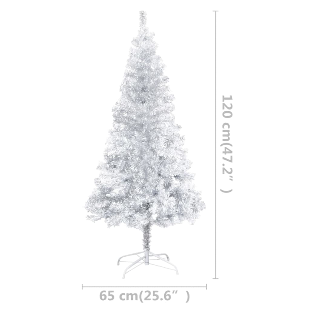 vidaXL kunstigt juletræ med lys og juletræsfod 120 cm PET sølvfarvet