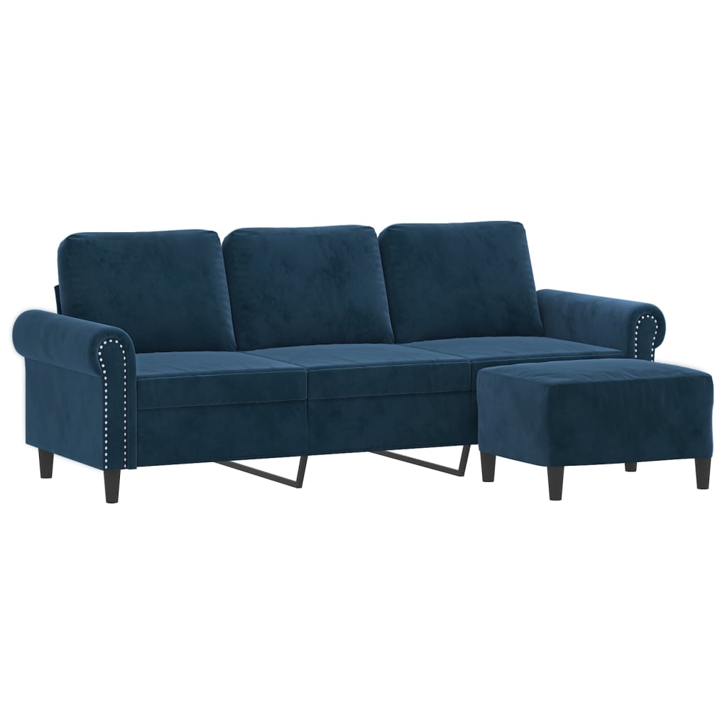 vidaXL 3-personers sofa med fodskammel 180 cm velour blå