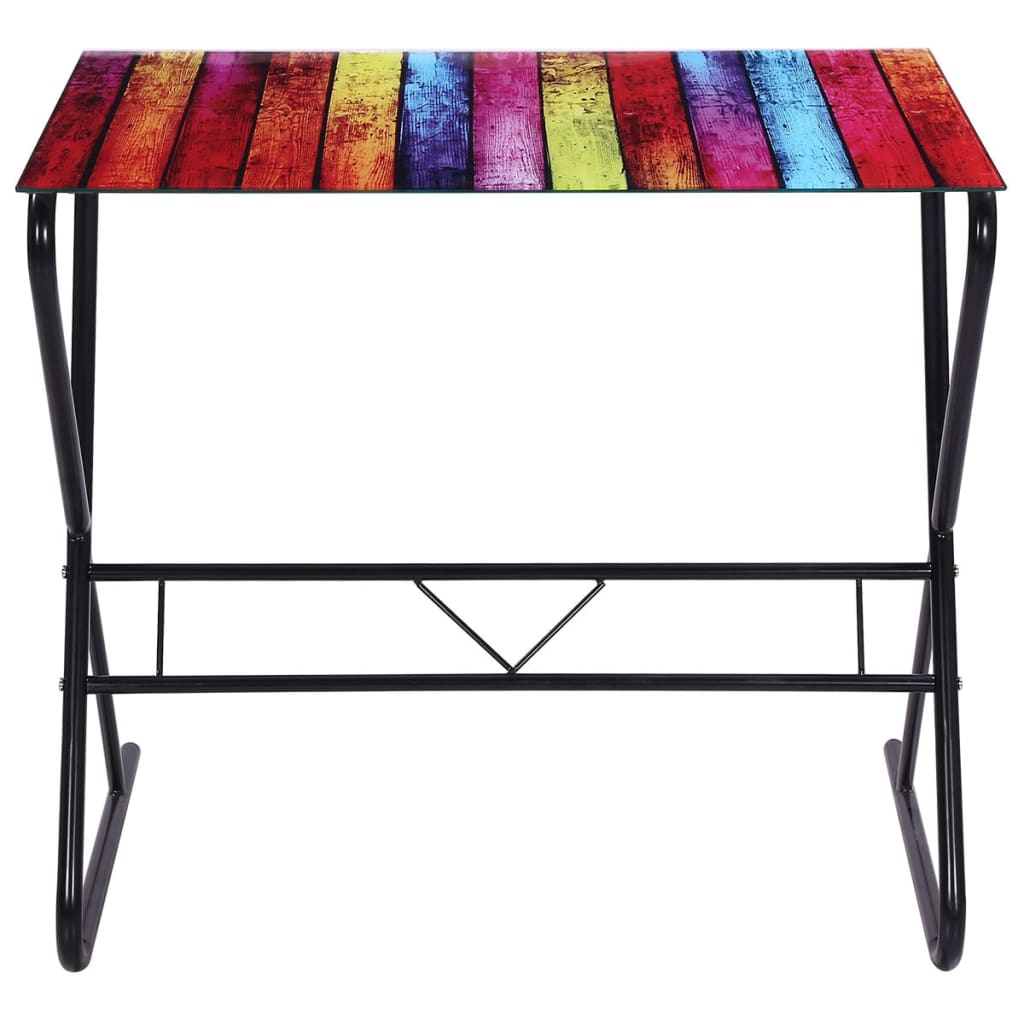 Glasskrivebord med regnbuemønster