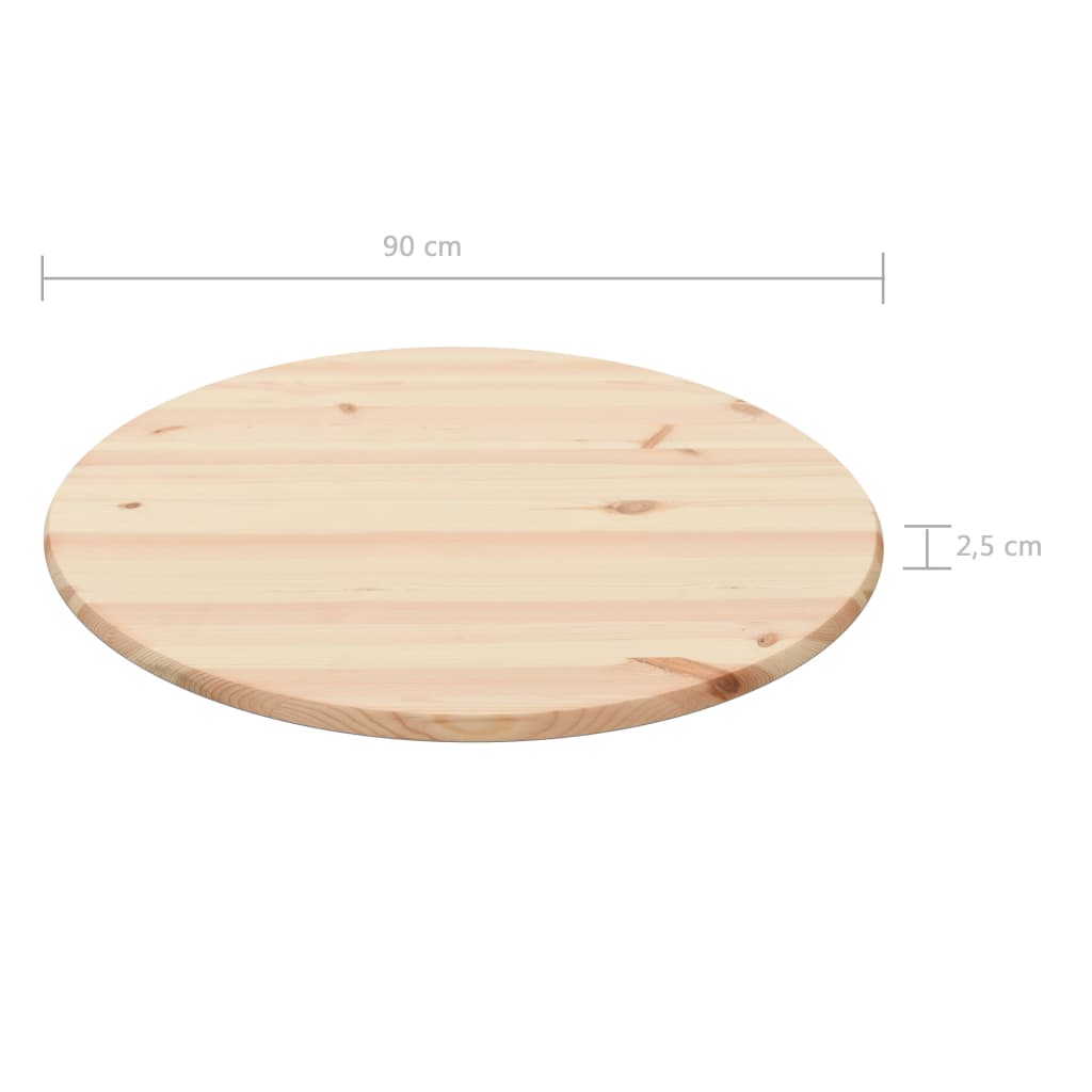 vidaXL bordplade 25 mm 90 cm rund naturligt fyrretræ