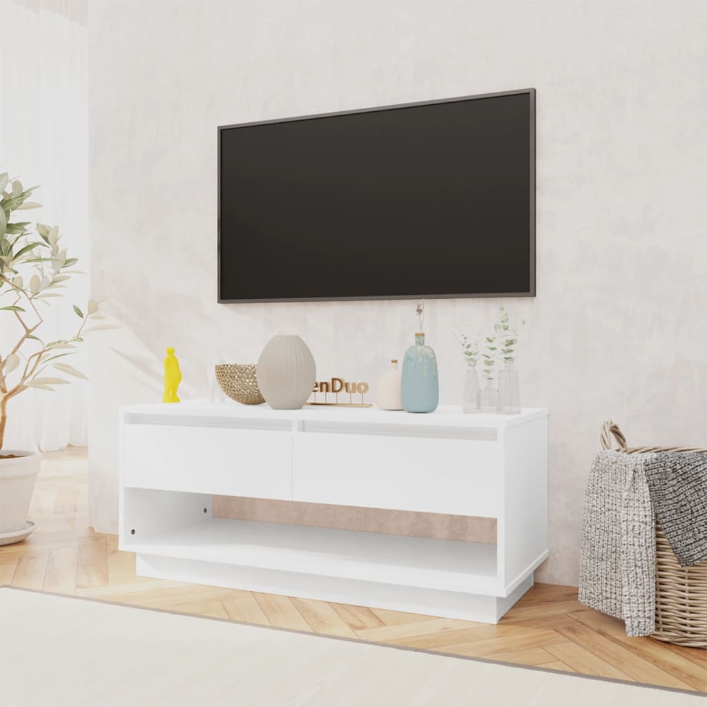 vidaXL tv-bord 102x41x44 cm konstrueret træ hvid højglans