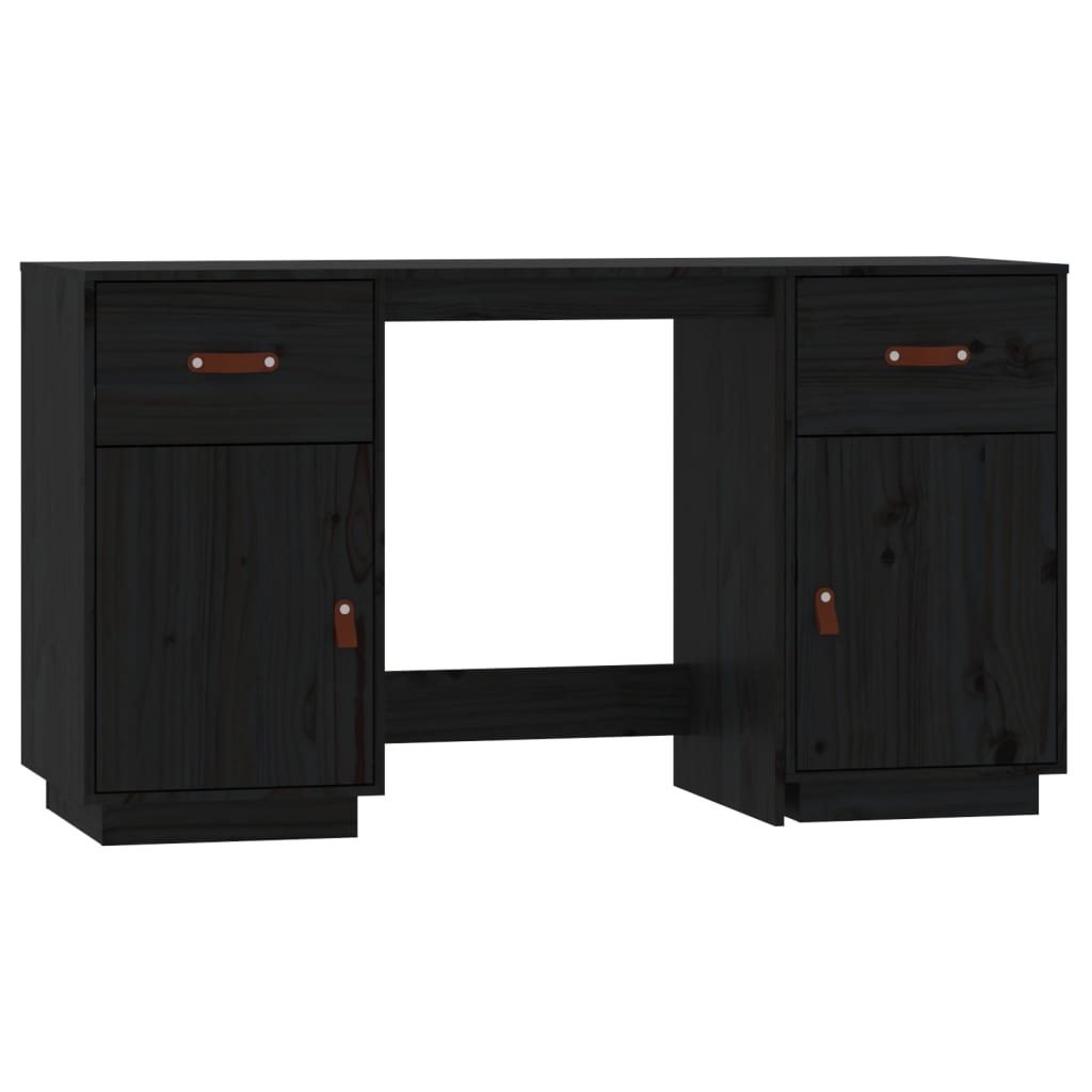 vidaXL skrivebord med skabe 135x50x75 cm massivt fyrretræ sort