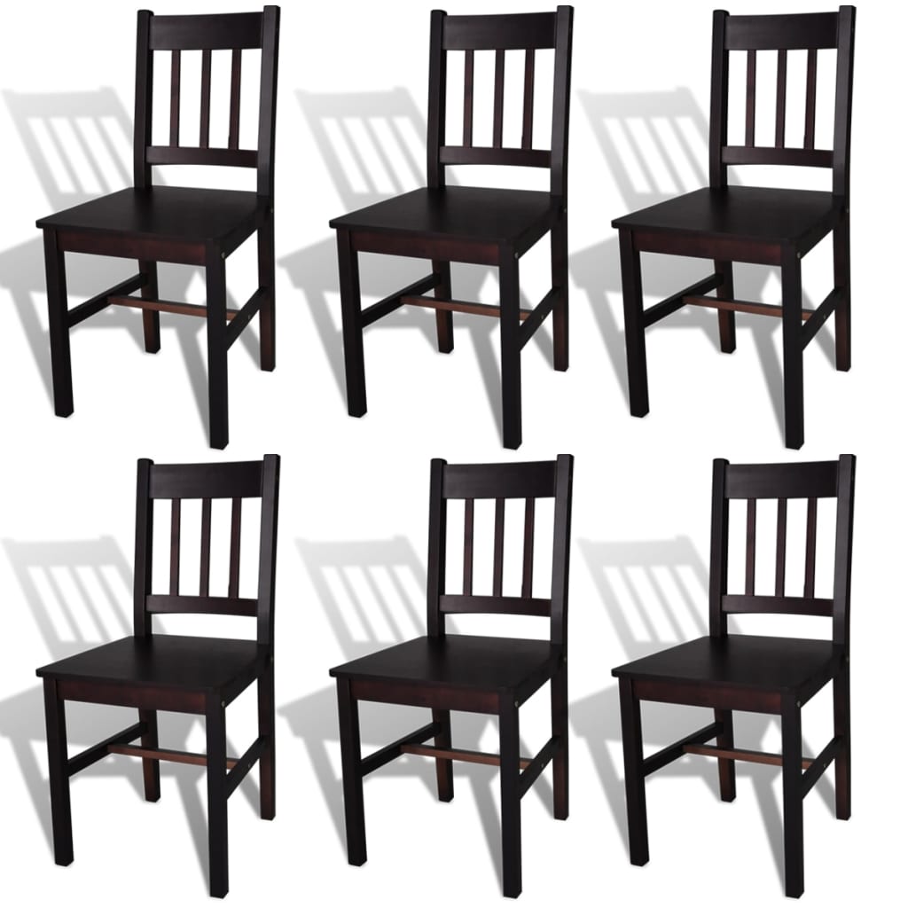 vidaXL spisebordsstole 6 stk. fyrretræ mørkebrun