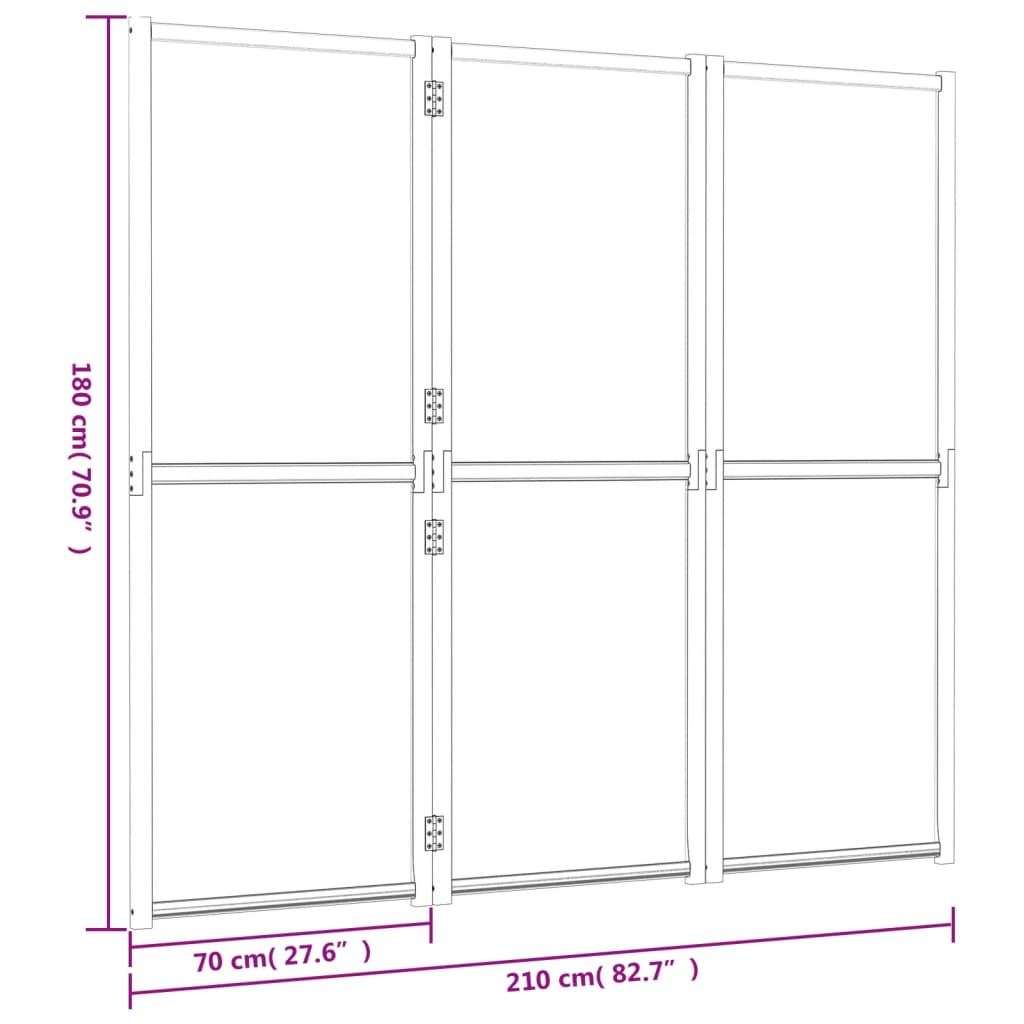 vidaXL 3-panels rumdeler 210x180 cm cremefarvet