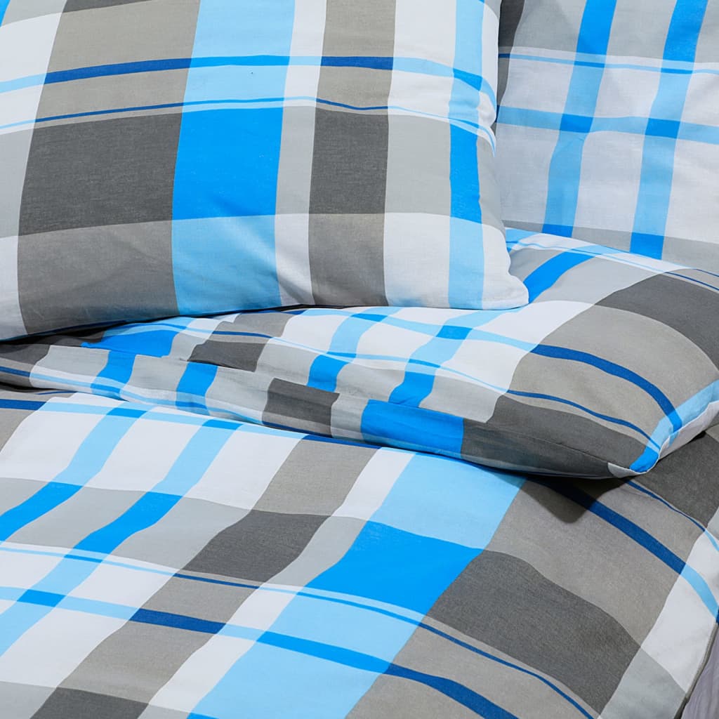 vidaXL sengetøj 220x240 cm bomuld blå og grå