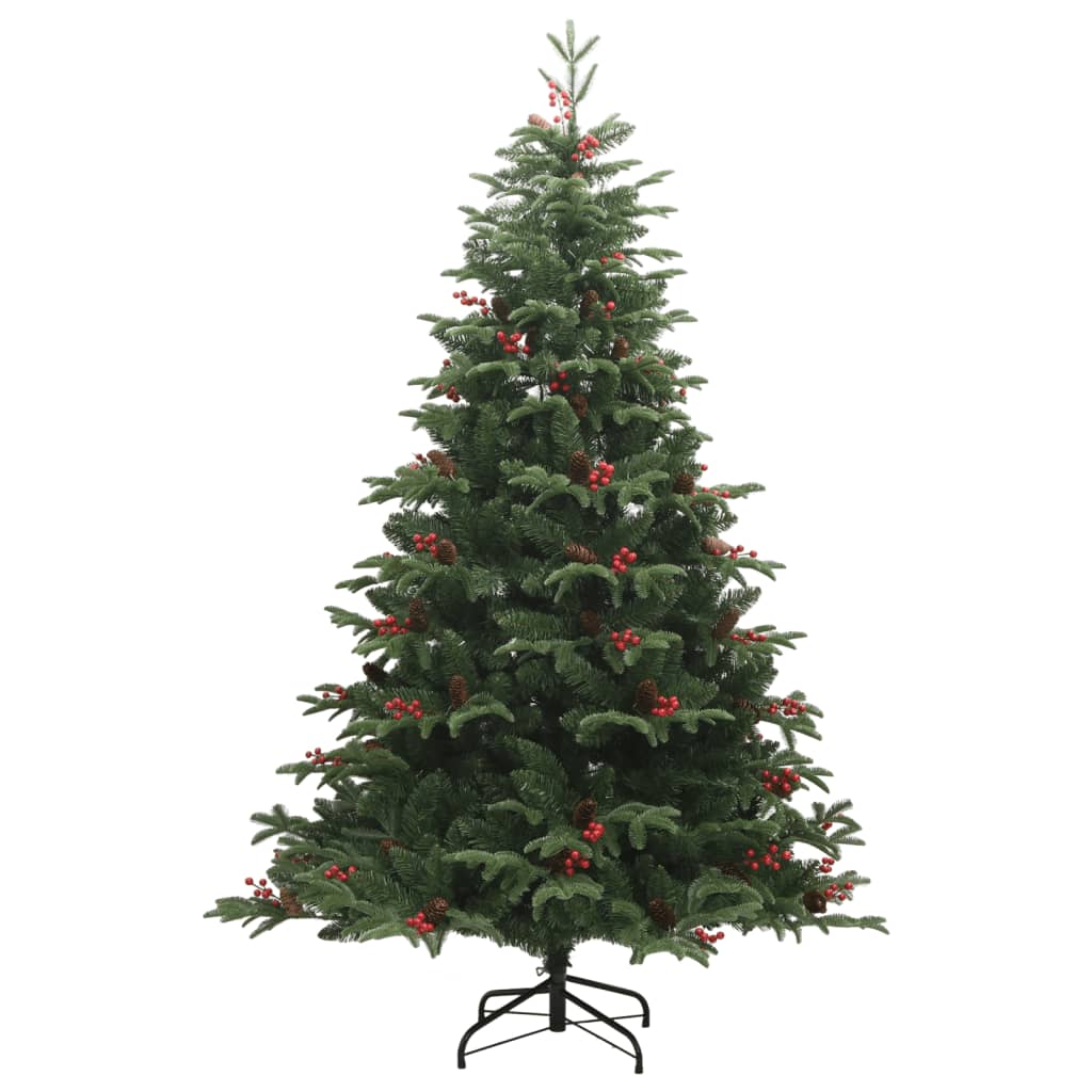 vidaXL kunstigt juletræ med grankogler og bær 240 cm hængslet
