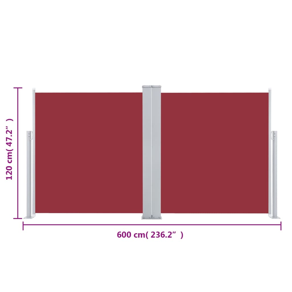 vidaXL sammenrullelig sidemarkise 120 x 600 cm red