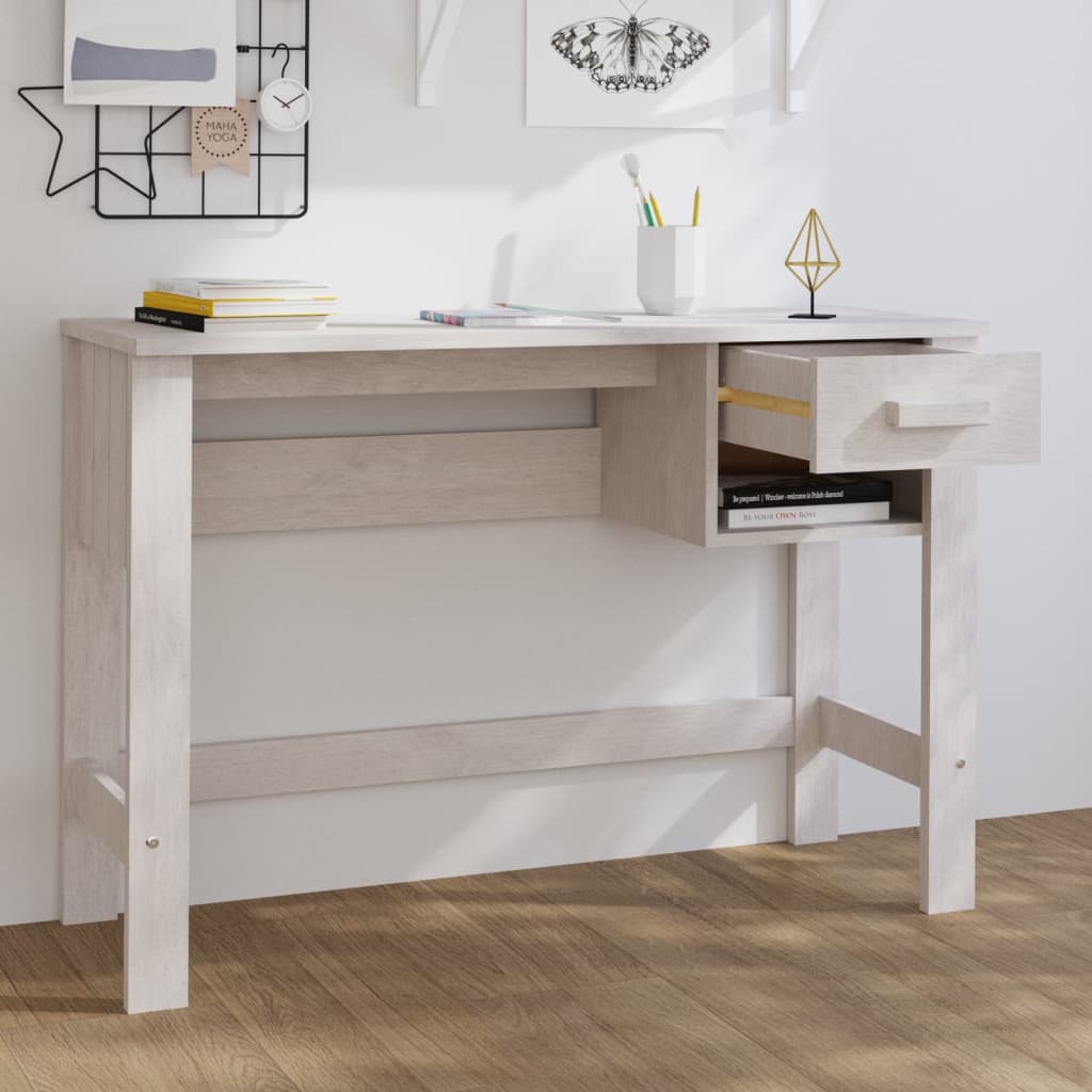 vidaXL skrivebord HAMAR 110x40x75 cm massivt fyrretræ hvid