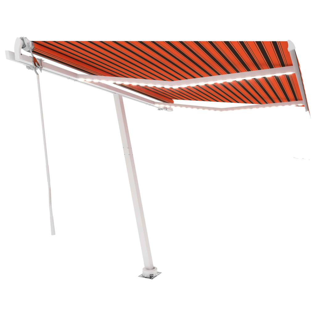 vidaXL markise m. LED+vindsensor 350x250 cm automatisk orange og brun