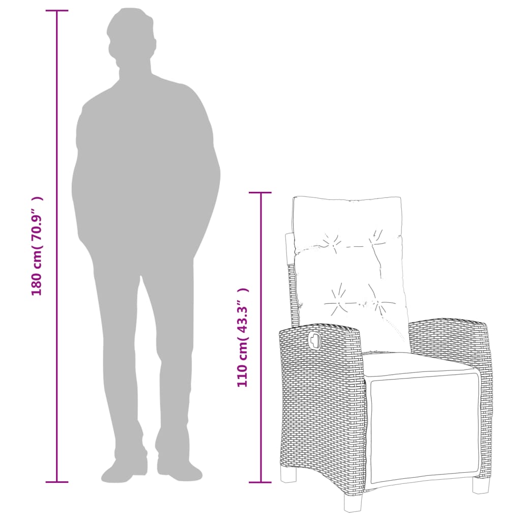 vidaXL havestol med justerbart ryglæn og fodstøtte polyrattan grå