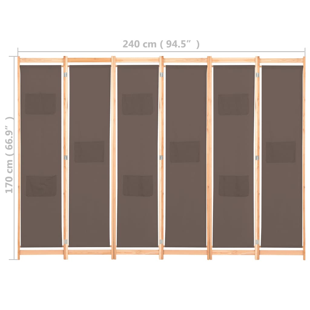 vidaXL 6-panels rumdeler 240 x 170 x 4 cm stof brun