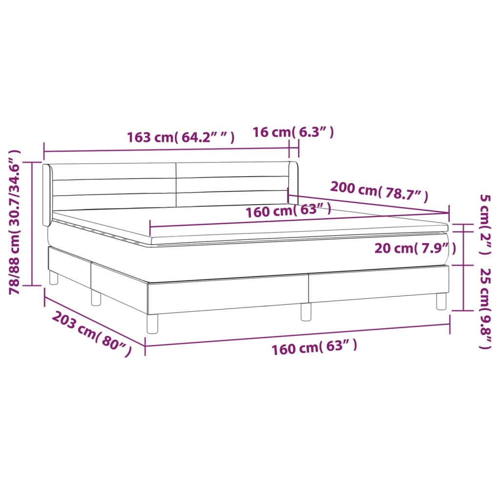 vidaXL kontinentalseng med madras 160x200 cm fløjl lyserød