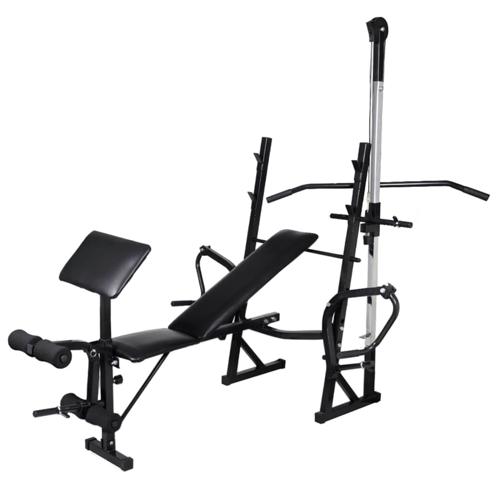 vidaXL træningsbænk med vægtstativ, vægtstangs- og håndvægtssæt 60,5kg