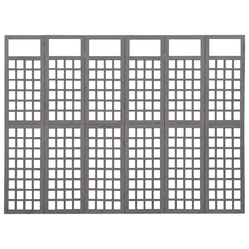 vidaXL 6-panels rumdeler/espalier 242,5x180 cm massivt grantræ grå