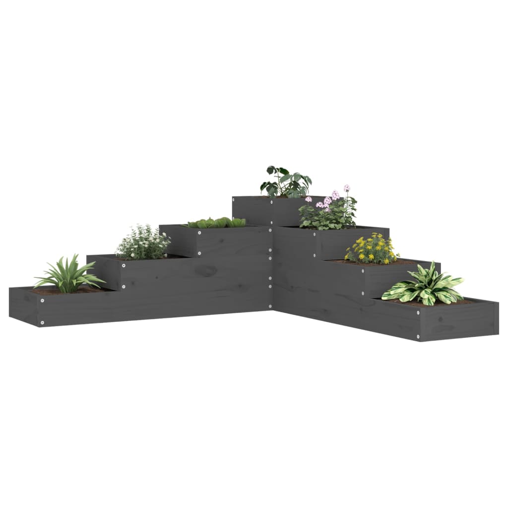 vidaXL plantekasse 4 niveauer 106x104,5x36 cm massivt fyrretræ grå