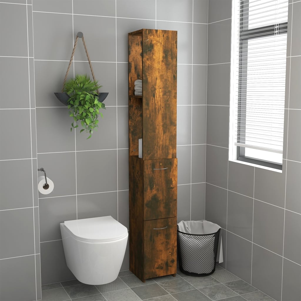 vidaXL badeværelsesskab 25x26,5x170 cm konstrueret træ røget egetræ