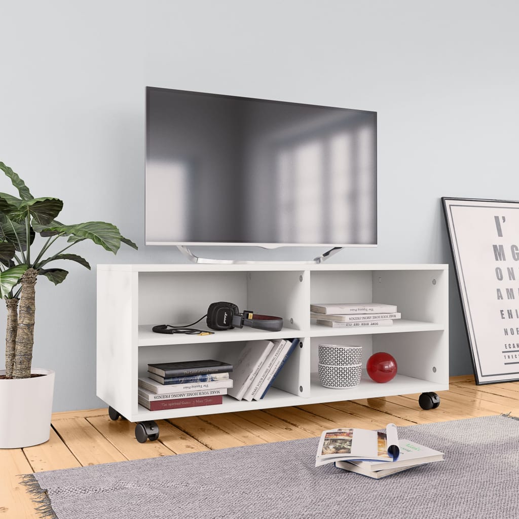 vidaXL tv-bord med hjul 90x35x35 cm konstrueret træ hvid