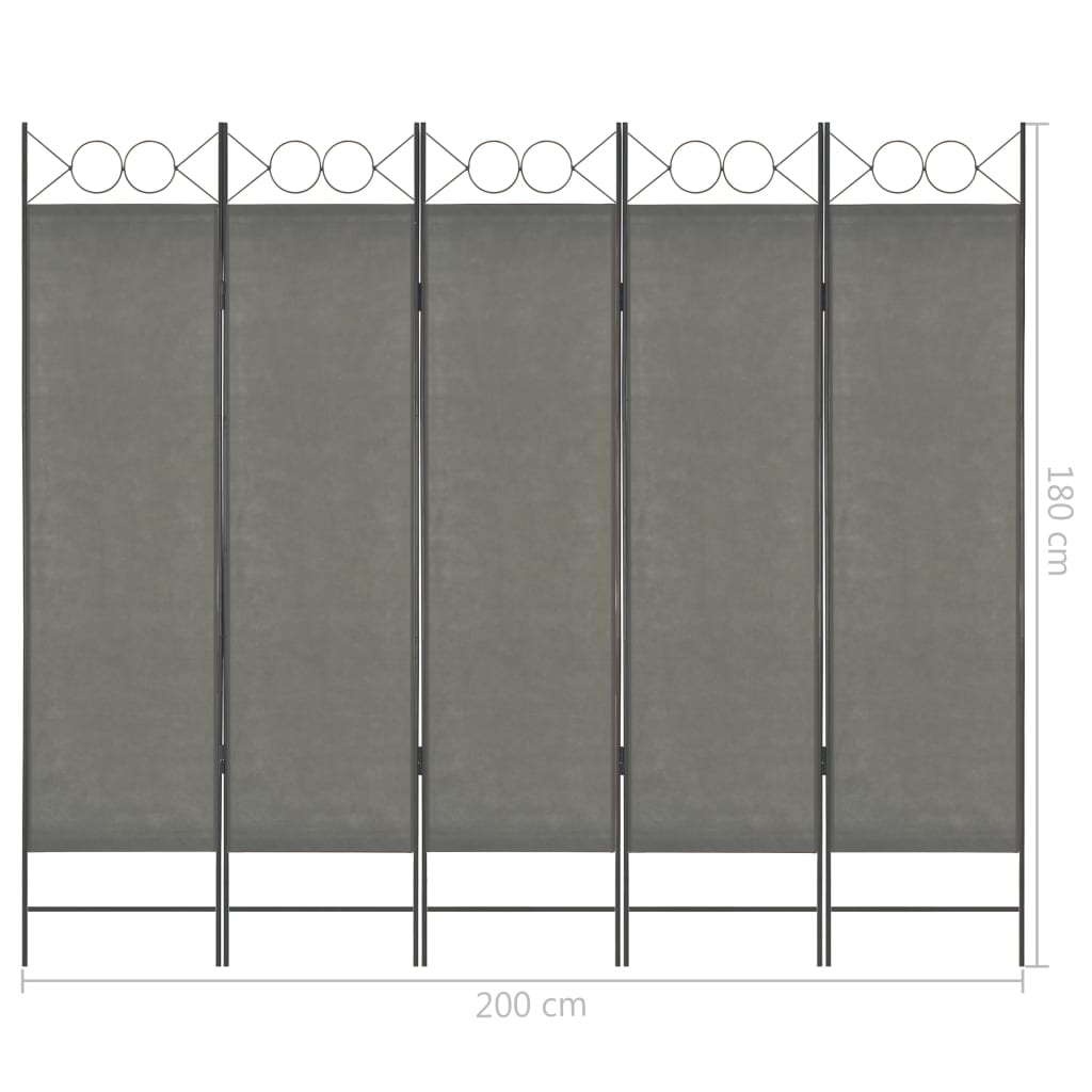 vidaXL 5-panels rumdeler 200 x 180 cm antracitgrå