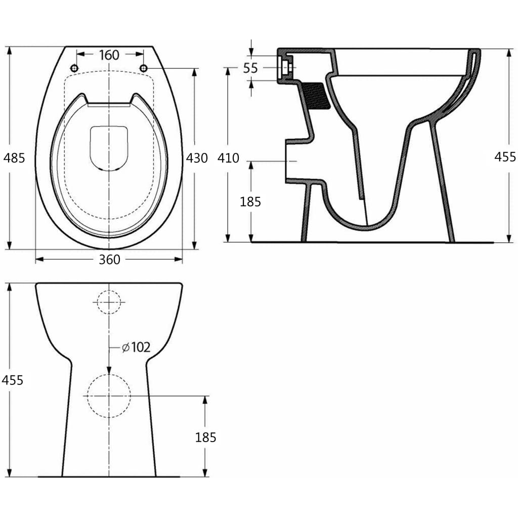 vidaXL højt toilet uden kant soft close 7 cm højere keramik hvid