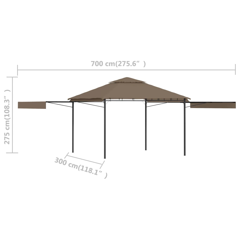 vidaXL pavillon med udvidelige dobbelttage 3x3x2,75 m 180g/m² gråbrun