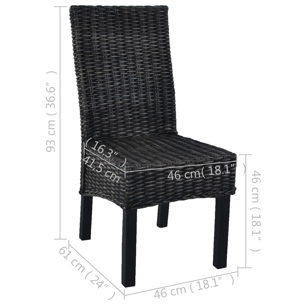 vidaXL spisebordsstole 2 stk. kubu-rattan og mangotræ sort