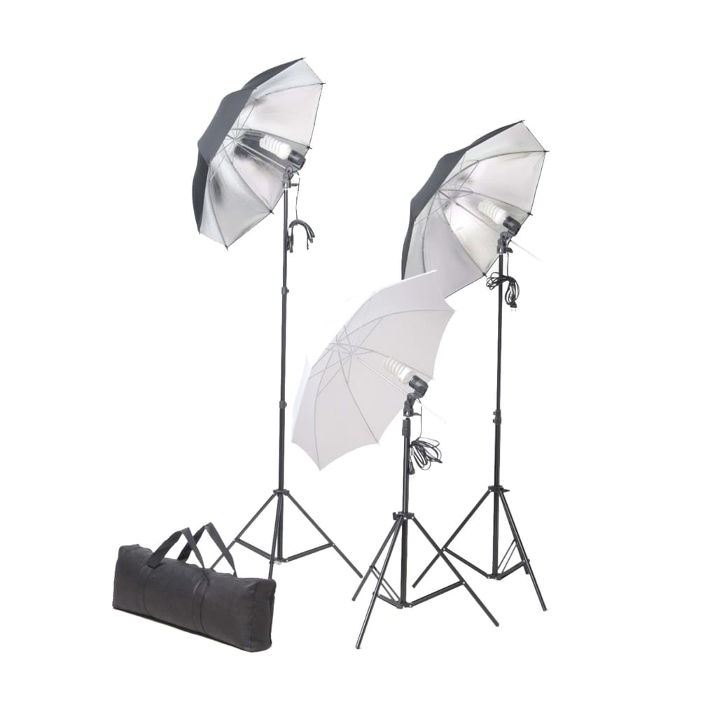 vidaXL belysningssæt til fotostudio m. stativer og paraplyer 24 watt