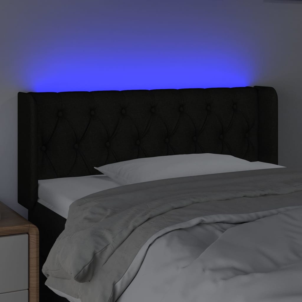 vidaXL sengegavl med LED-lys 103x16x78/88 cm stof sort
