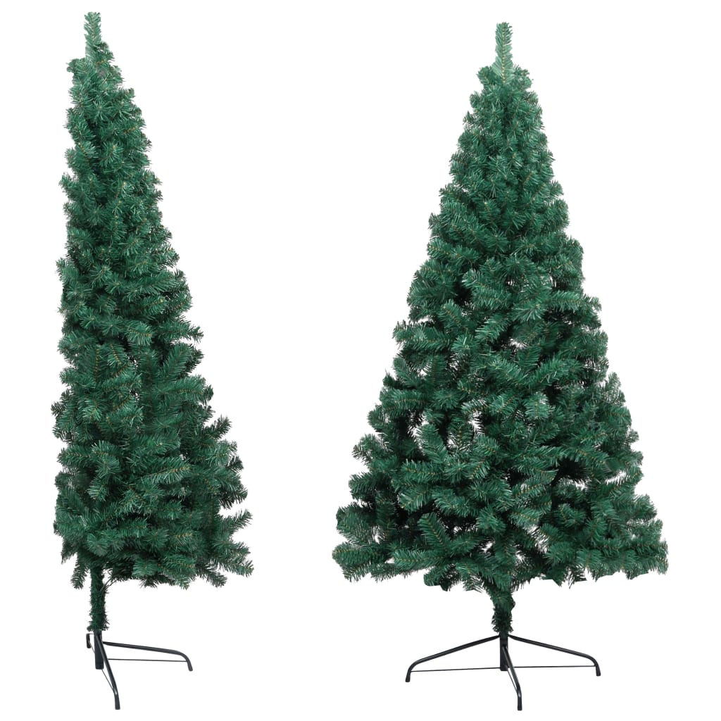 vidaXL kunstigt halvt juletræ med lys og kuglesæt 240 cm grøn
