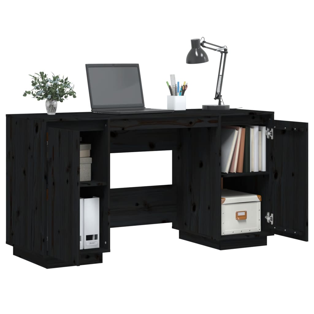 vidaXL skrivebord 140x50x75 cm massivt fyrretræ sort