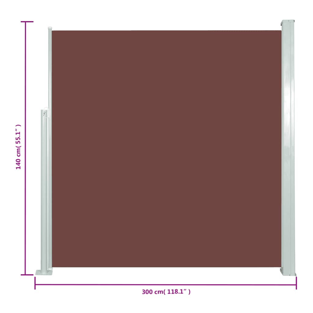 vidaXL sammenrullelig sidemarkise til terrassen 140x300 cm brun