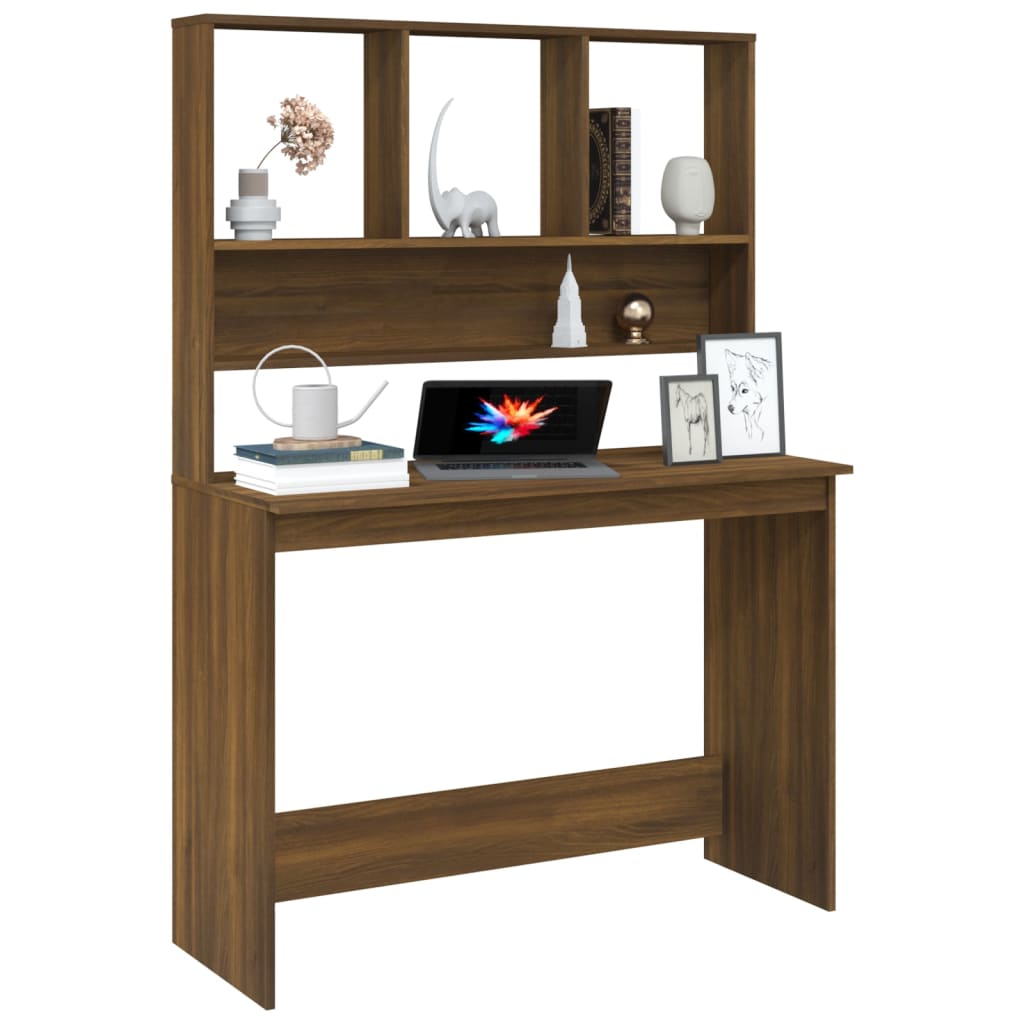 vidaXL skrivebord m. hylder 110x45x157 cm konstrueret træ brun egetræ