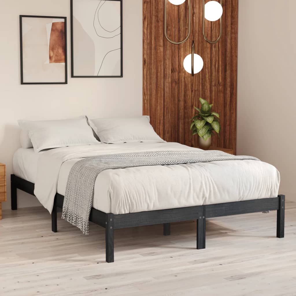 vidaXL sengestel 160x200 cm massivt fyrretræ grå
