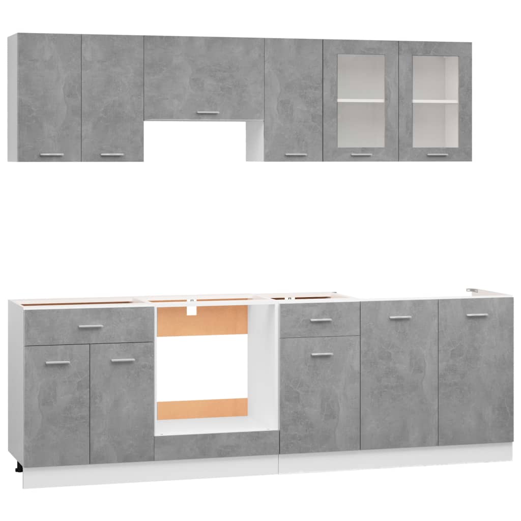 vidaXL køkkenskabssæt 8 dele spånplade betongrå