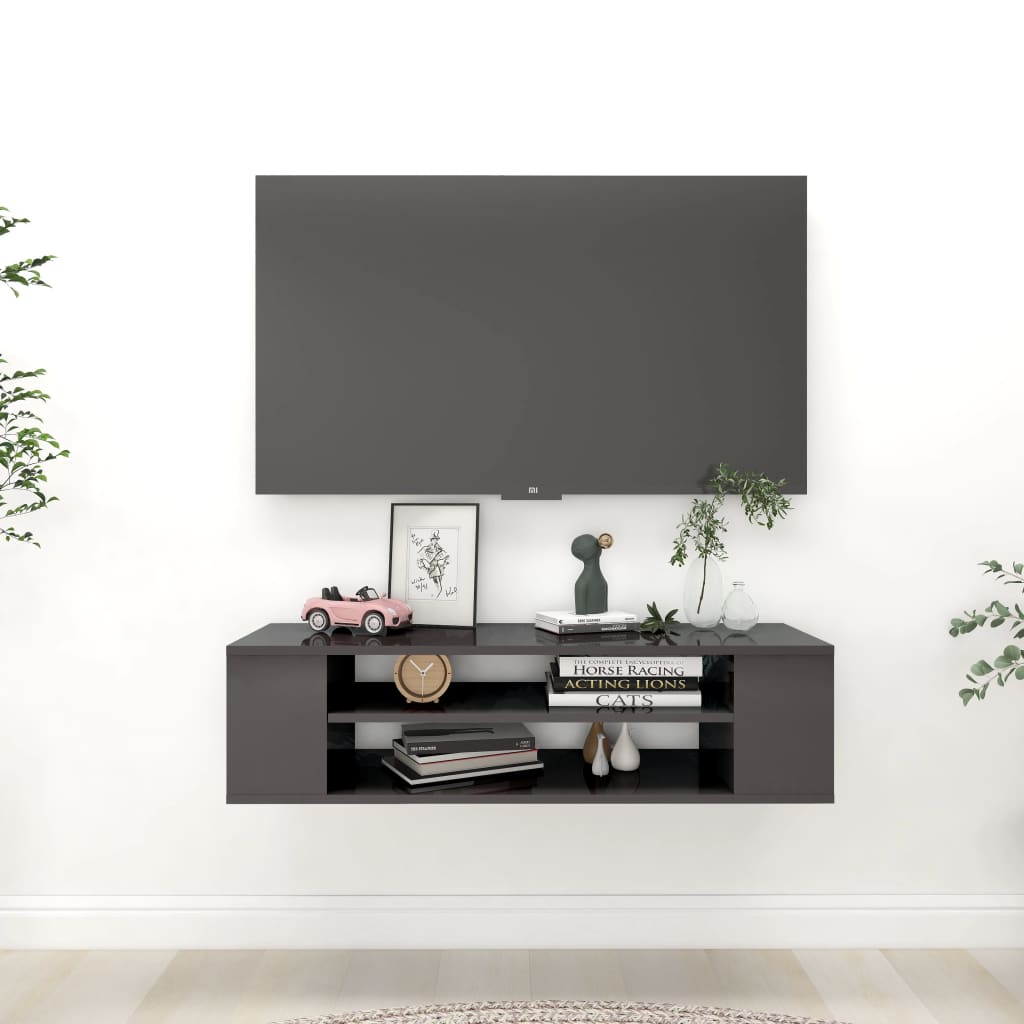 vidaXL væghængt tv-bord 100x30x26,5 cm konstrueret træ grå højglans