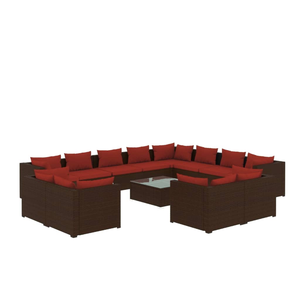 vidaXL loungesæt til haven 13 dele med hynder polyrattan brun