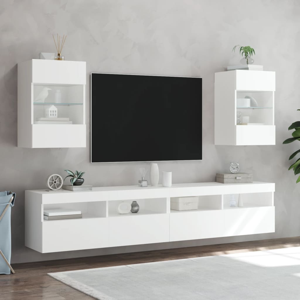 vidaXL væghængt tv-bord med LED-lys 40x30x60,5 cm hvid