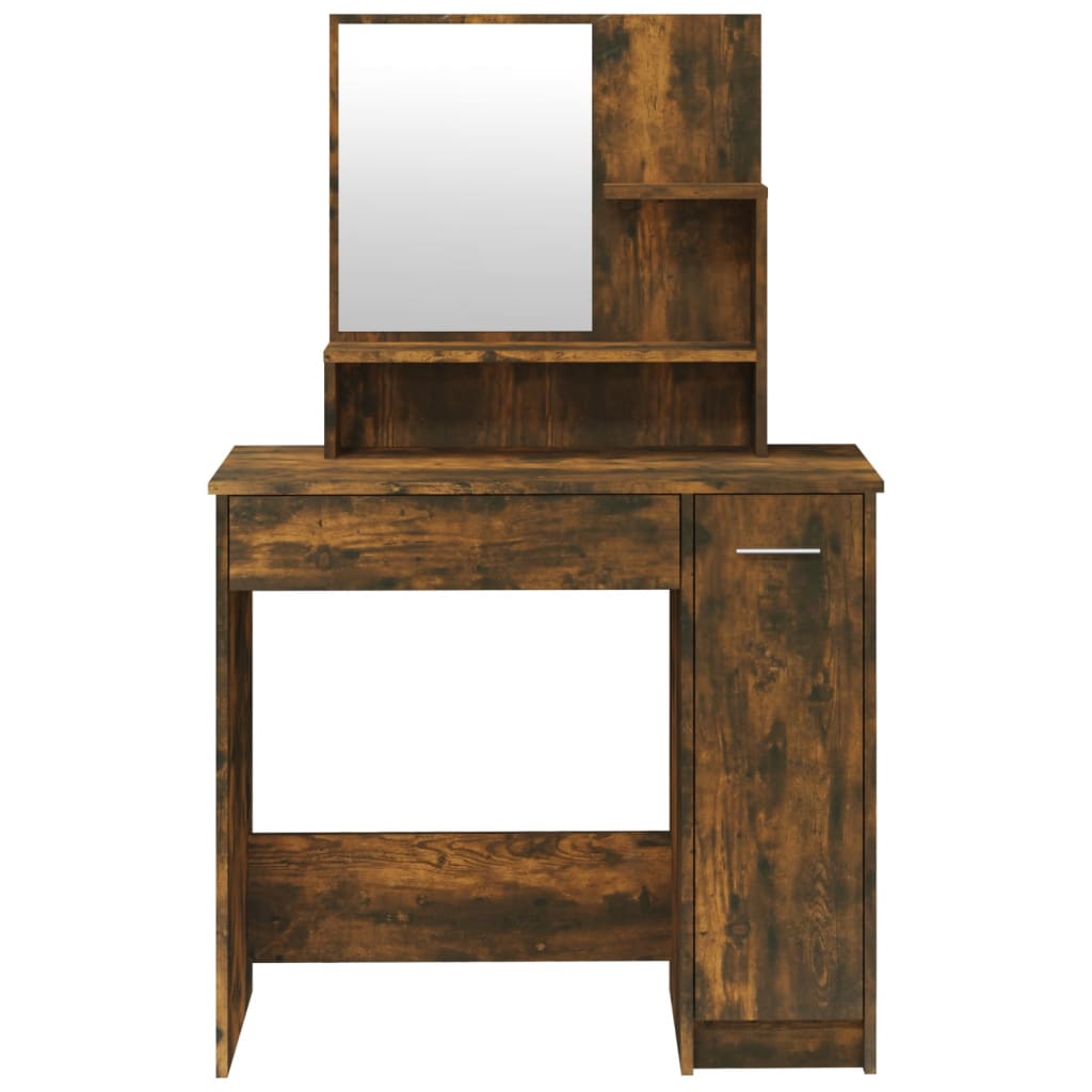 vidaXL makeupbord med spejl 86,5x35x136 cm røget egetræsfarve