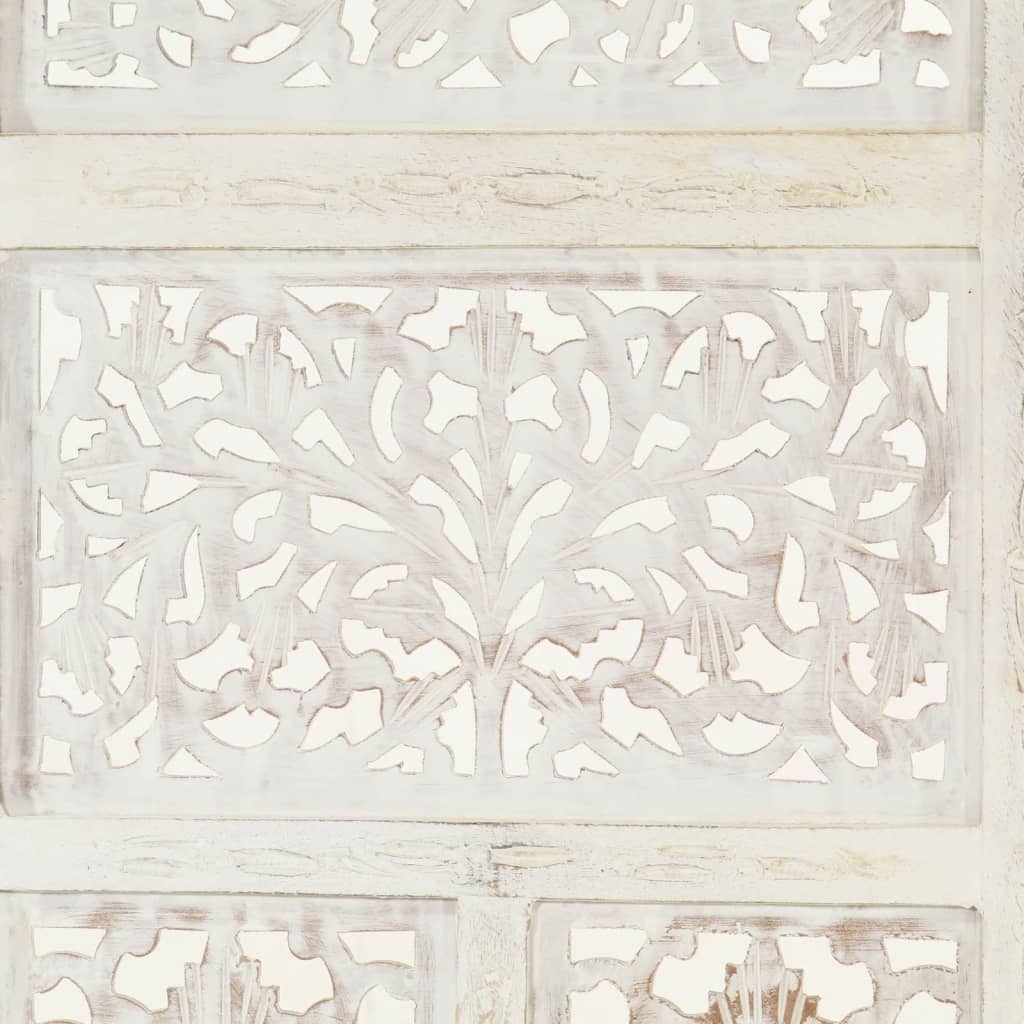 vidaXL 4-panels rumdeler håndskåret 160 x 165 cm massivt mangotræ hvid