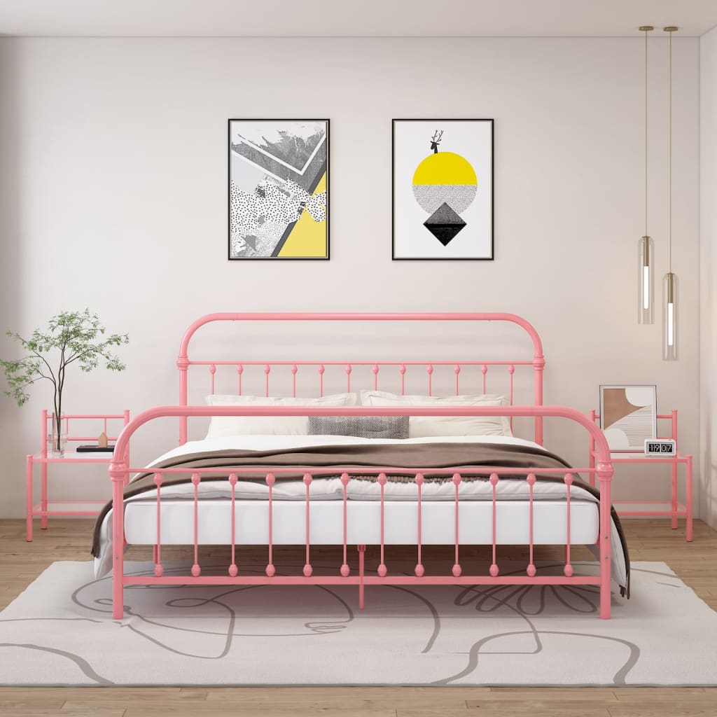 vidaXL sengeskabe 2 stk. metal og glas pink og transparent