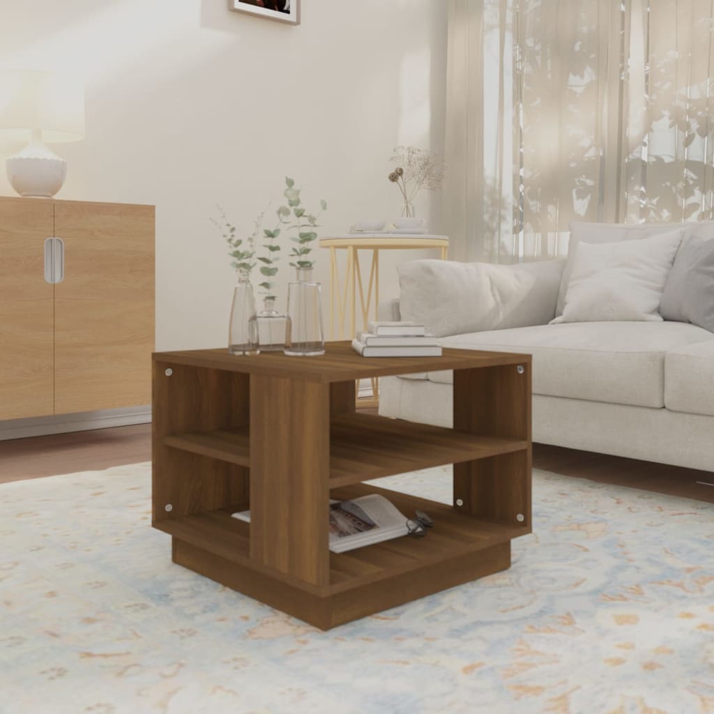 vidaXL sofabord 55x55x43 cm konstrueret træ brun egetræsfarve