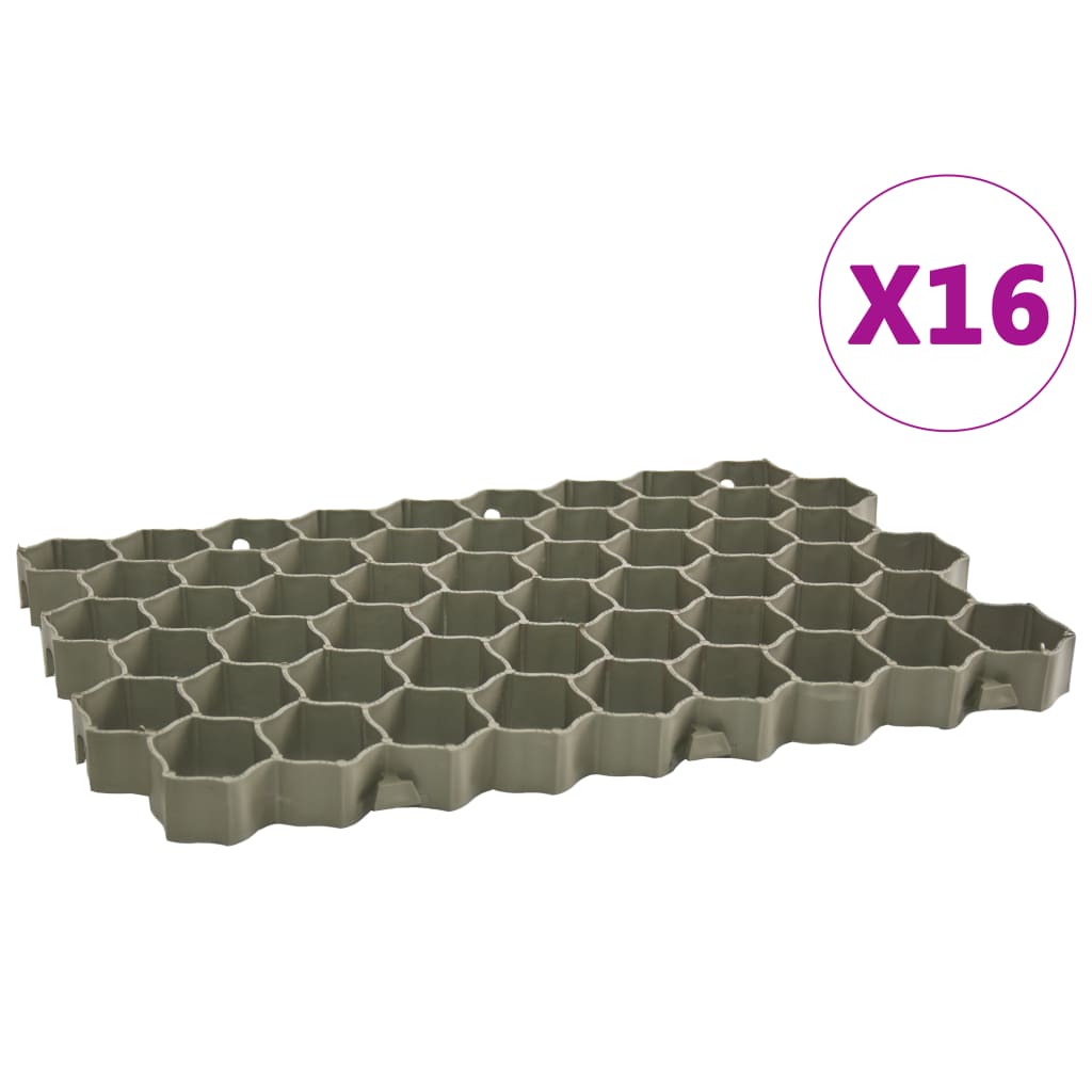 vidaXL græsarmering 16 stk. 60x40x3 cm plast grøn