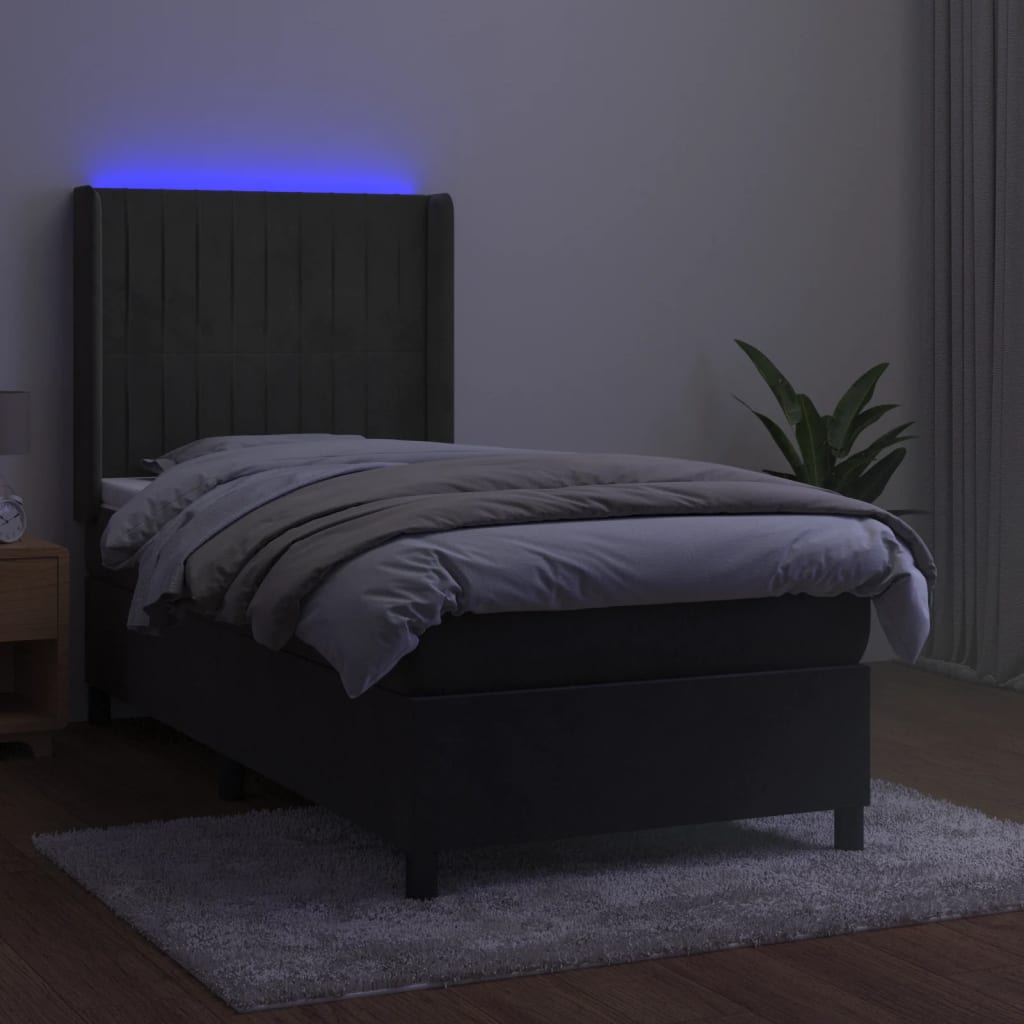 vidaXL kontinentalseng med LED-lys 90x200 cm fløjl mørkegrå