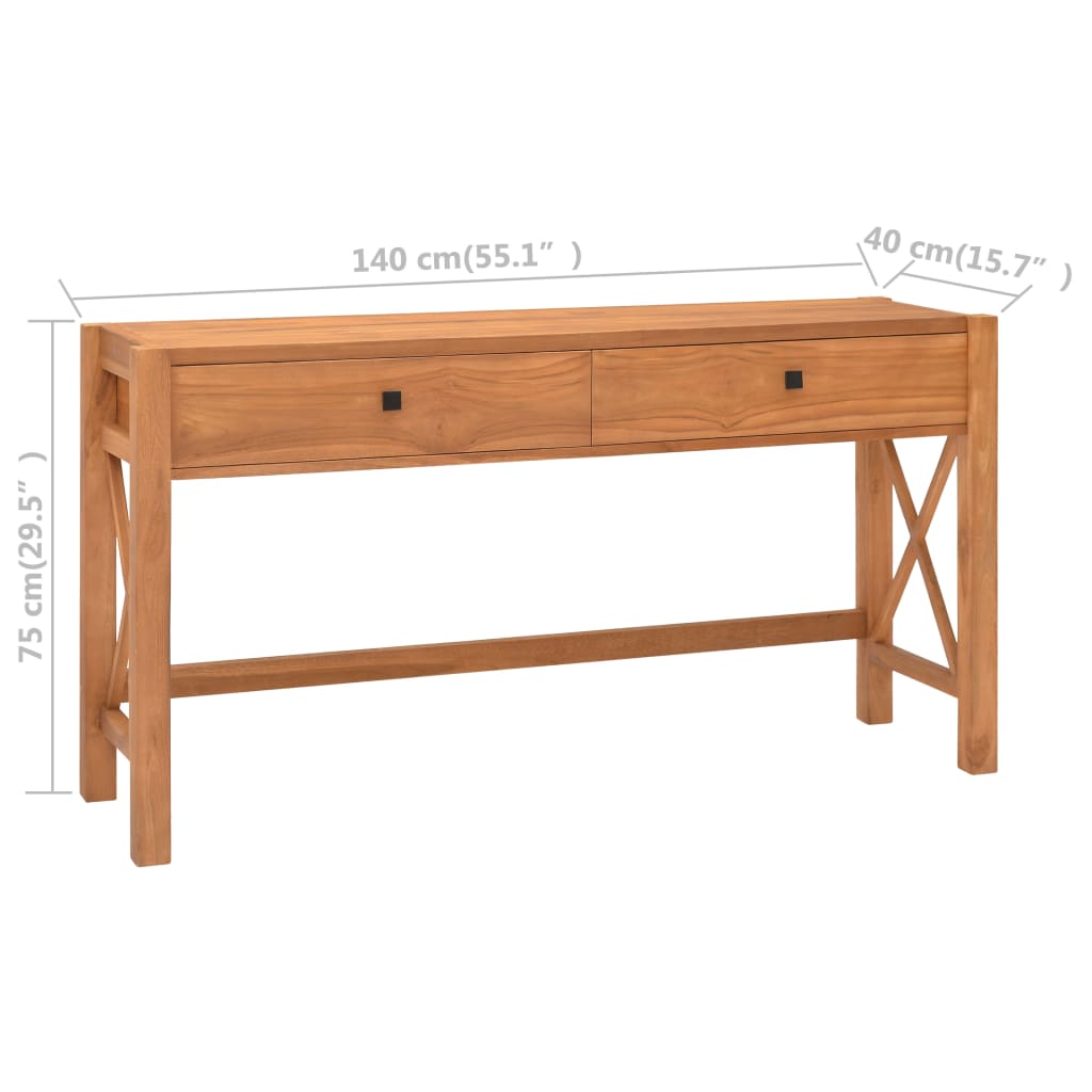 vidaXL skrivebord med 2 skuffer 140x40x75 cm teaktræ