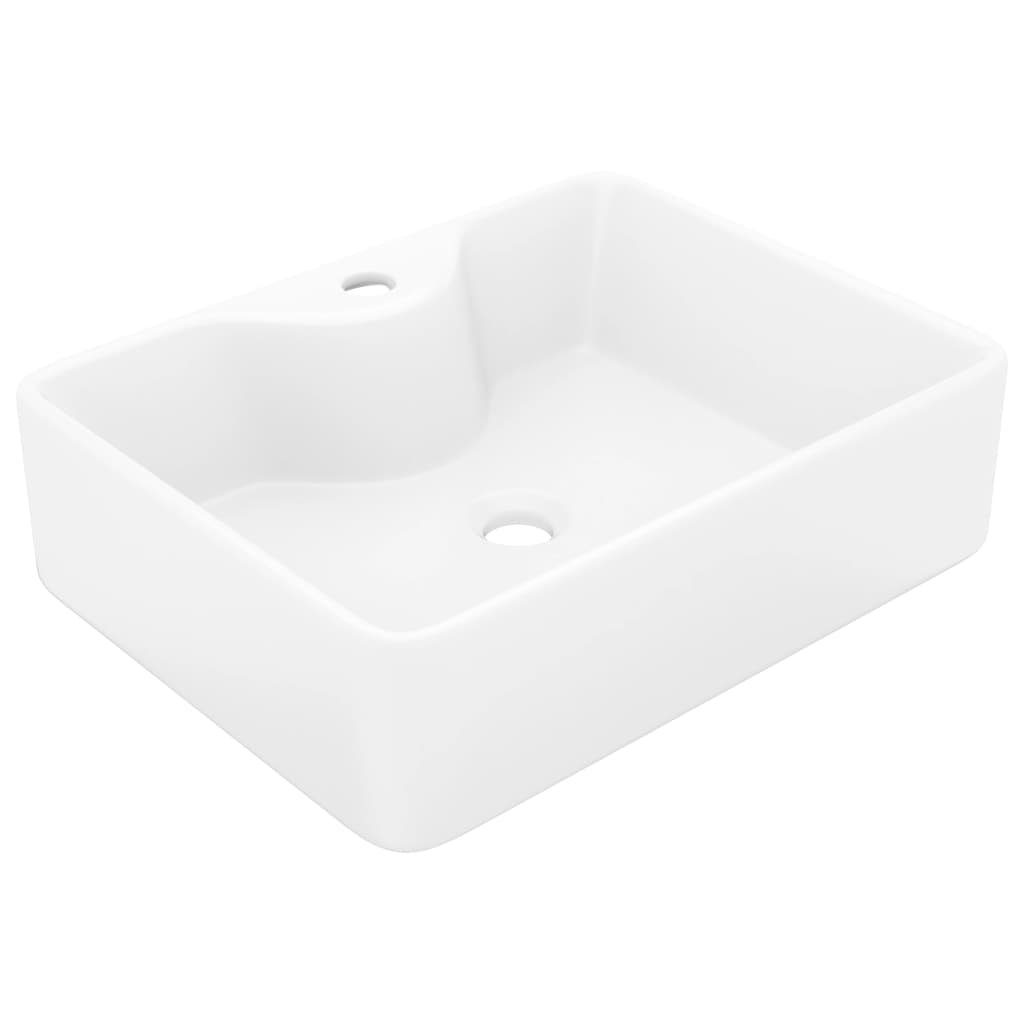 vidaXL keramisk håndvask med vandhanehul hvid firkantet