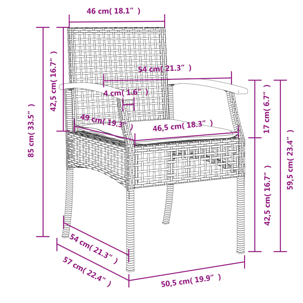 vidaXL spisebordssæt til haven 4 dele med hynder polyrattan sort