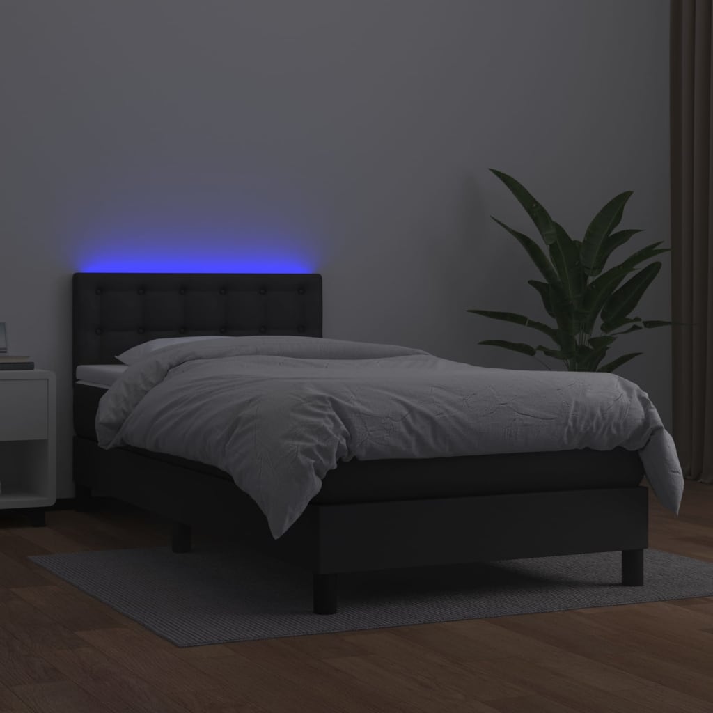vidaXL kontinentalseng med LED-lys 80x200 cm kunstlæder sort